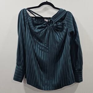 Yigal Azrouel Green Stain Silk Blouse Cold Shoulder Blouse Women 10